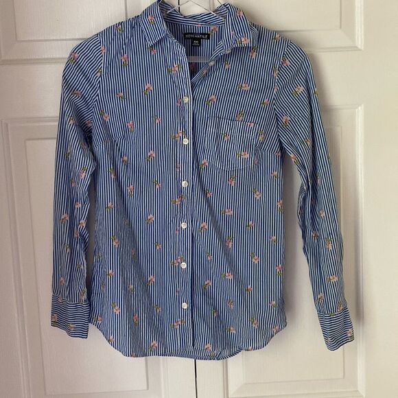 J. Crew Factory XXS Classic button-down shirt in printed cotton Striped Blue Flo - Picture 2 of 5
